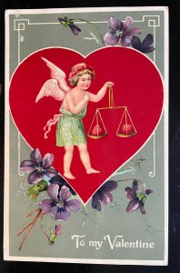 Vintage Victorian Postcard 1908 To My Valentine - Cupid in a Heart