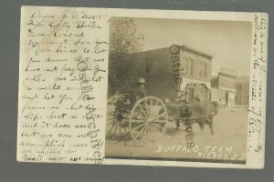 Pierre SOUTH DAKOTA RPPC 1907 BUFFALO TEAM Main Street Stores nr Fort Pierre