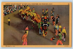 San Francisco California Postcard Parade Golden Dragon Chinatown c1940's Vintage