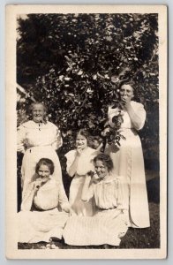 RPPC Five Lovely Edwardian Women At The Fruit Tree c1915 Real Photo Postcard P26