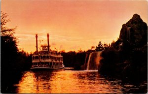 Disneyland Postcard Mark Twain Steamboat at Dusk in Frontierland~134841