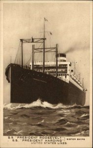 United States Line Sister Ships SS President Roosevelt & Harding Postcard