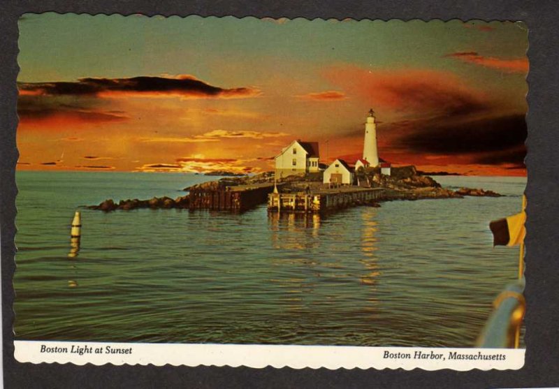 MA Boston Harbor Light Lighthouse House Sunset View Massachusetts Postcard