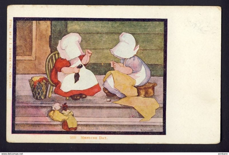 SUNBONNET GIRL GIRLS - mending socks, making doll clothes - MENDING DAY