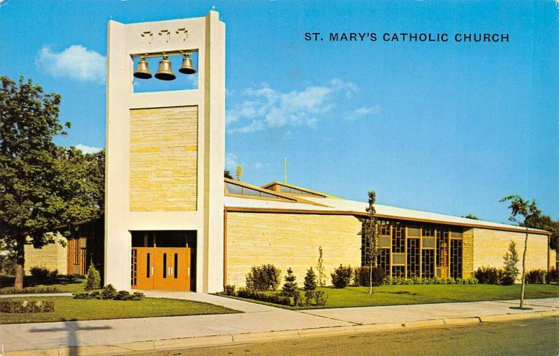 Willmar Minnesota~St Mary's Catholic Church~Free Hanging Bells Tower~1960s PC 