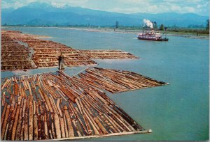 Pitt Meadows BC Paddle Steamer Log Booms Fraser River Pre-Stamped Postcard C9