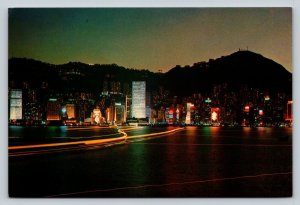 Beautiful Night View of Hong Kong 4x6 Vintage Postcard 0305