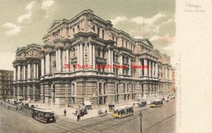 IL, Chicago, Illinois, Court House Building, Exterior, Trolley, Curteich No 3