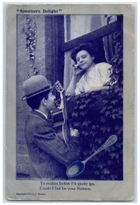 1909 Spooners Delight Couple Romance Serenade Bloomington Illinois IL Postcard