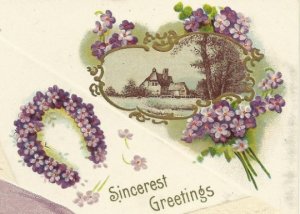 1910 Antique Postcard - Sincerest Greetings - Purple Forget-Me-Nots Flowers