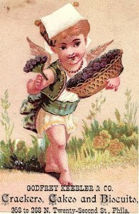 1880's Godfrey Keebler & Co. Tree Elf Elves Cookies Victorian Trade Card P131