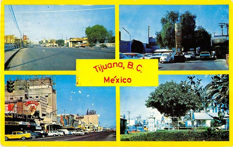 Tijuana BC Mexico city views street scenes Tecate beer sign vintage pc (Y7594)