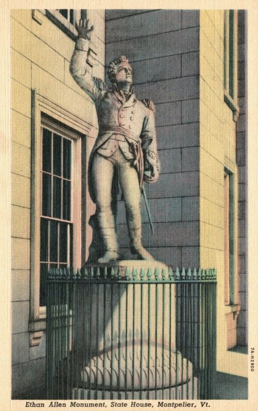 Vintage Postcard 1930's Ethan Allen Monument State House Montpelier VT Vermont 