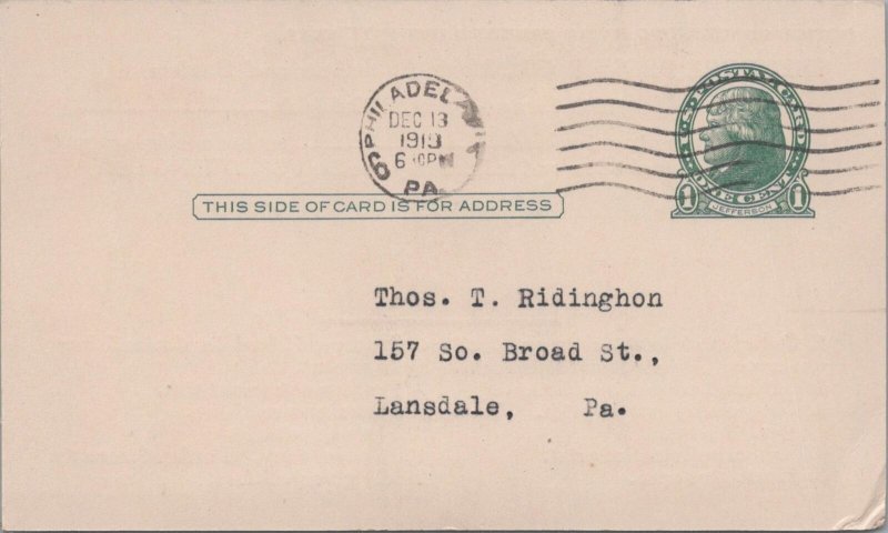 Postcard Theodore Presser Co Music Publishers Philadelphia PA 1913