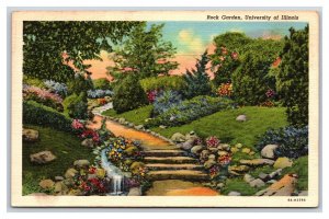 Rock Gardens University of Illinois Urbana Illinois IL Linen Postcard N19