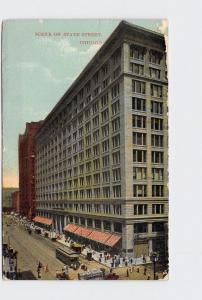 ANTIQUE POSTCARD ILLINOIS CHICAGO SCENE ON STATE STREET TROLLEY