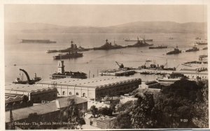 RPPC Photo British Royal Navy Naval Base Gibraltar Harbour Harbor at War Time