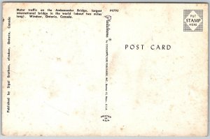 Windsor Ontario Canada 1950s Postcard Motor Traffic Cars Ambassador Bridge