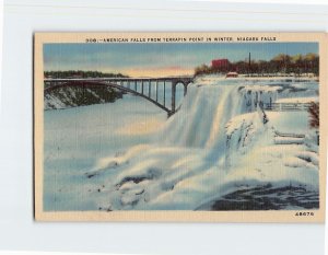 Postcard American Falls From Terrapin Point In Winter, Niagara Falls, New York