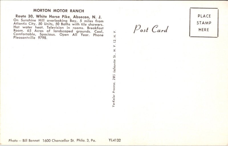 Postcard Morton Motor Ranch Route 30 White Horse Pike in Absecon, New Jersey