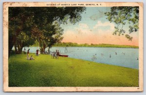 1940's Bathing At Senaca Lake Park Geneva New York Grounds View Posted Postcard