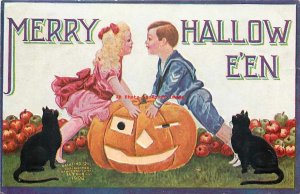 265455-Halloween, IAP 1908 No IAP01-6, Bernhardt Wall, Boy & Girl Lean on JOL