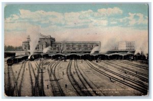 1919 Union Station Showing Train Sheds Locomotive Kansas City Missouri Postcard