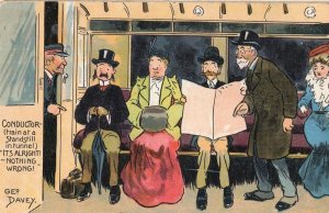 Conductor in Train Compartment Antique Comic Railway Postrcard