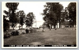 Wisconsin RPPC Real Photo Postcard Lewis Lodge Big Chetac Lake - Edgewater  1945