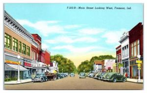 Main Street looking West, Fremont, IN Postcard