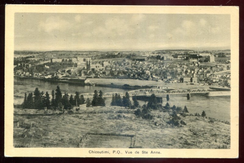 dc1052 - CHICOUTIMI Quebec Postcard 1930s Bridge Birds Eye View by PECO