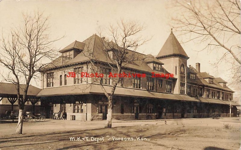 Depot, Kansas, Parsons, RPPC, Missouri-Kansas-Texas Railroad Station, Photo