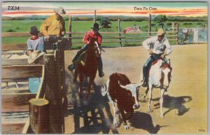 Texas Rodeo Cowboy Postcard TX34 Two To One Cowboys Linen H81