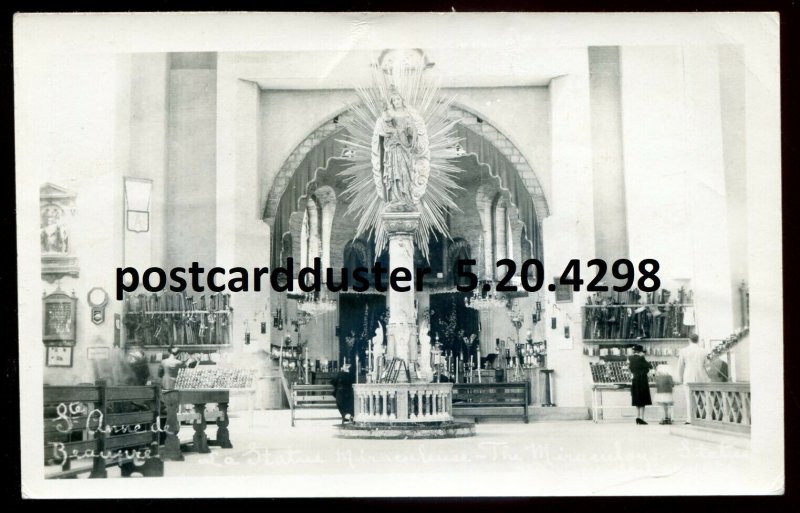 h3189 - STE. ANNE DE BEAUPRE Quebec 1930s Basilica Interior. Real Photo Postcard