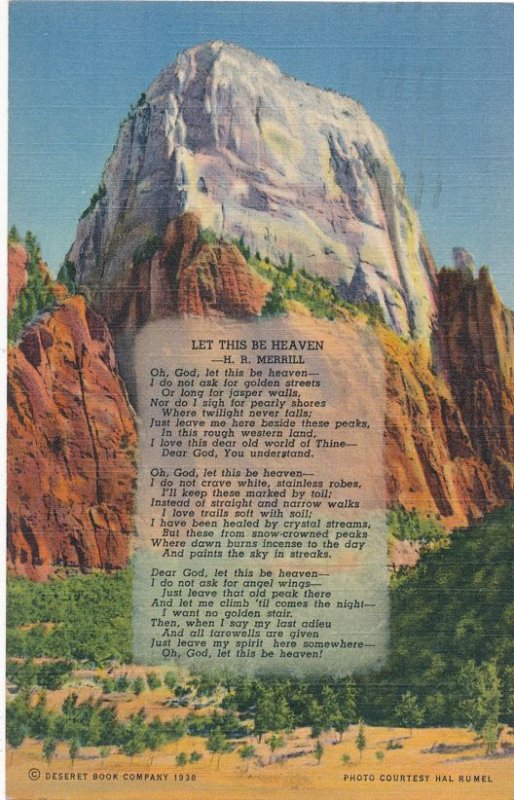 Great White Throne Zion National Park Utah Let This Be Heaven Poem pm 1947 Linen