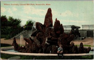 Wilson Fountain, Central Hill Park Somerville MA Vintage Postcard V09