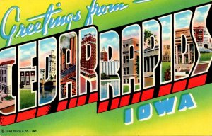 Iowa Greetings From Cedar Rapids Large Letter Chrome Curteich