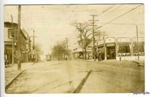 Norfork Downs MA Trolley Street View RPPC Postcard 