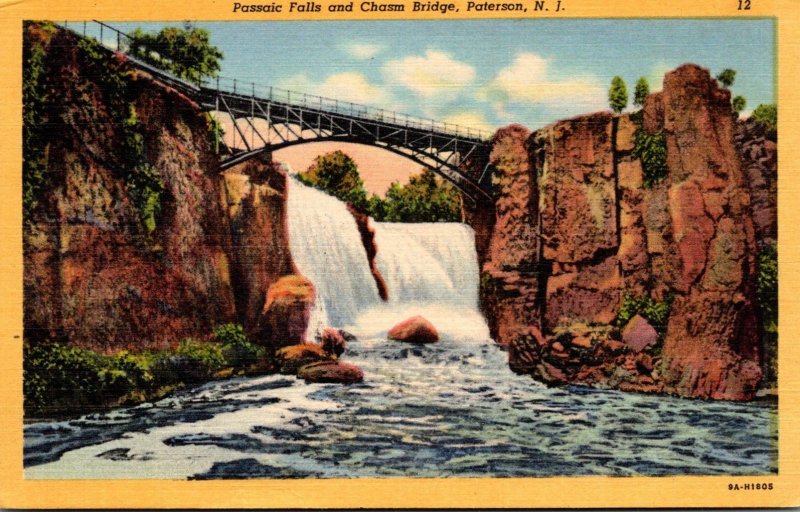 New Jersey Paterson Passaic Falls and Chasm Bridge 1940 Curteich