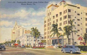 Collins Avenue Hotels Miami Beach Florida 1940s linen postcard