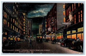 Kansas City Missouri MO Postcard Walnut Street Looking North 12th Street c1910