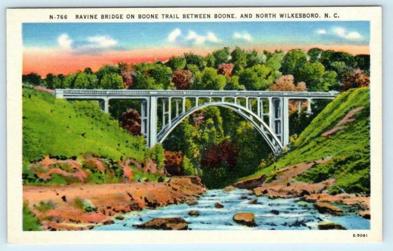 2 Postcards NORTH WILKESBORO, NC ~ Yadkin River Bridge at Night, Ravine Bridge