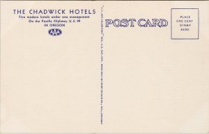 The Chadwick Hotels Advertising OR Oregon US 99 Hwy Unused Linen Postcard E91 