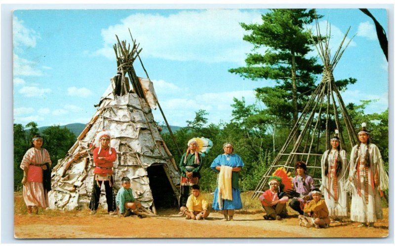 INDIAN VILLAGE, NY ~ Native American Family & Their TEPEES c1950s Postcard