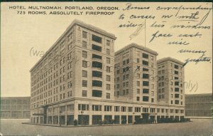 Portland, Oregon - Historic Hotel Multnomah street view - Vintage OR Postcard 