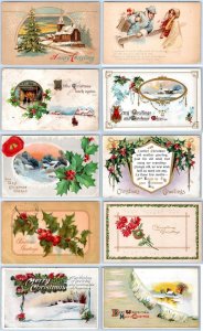 LOT/10 ANTIQUE CHRISTMAS VINTAGE POSTCARDS EARLY 1900's CONDITION VARIES #110