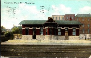 Pennsylvania Railroad Depot, New Albany IN c1910 Vintage Postcard M47