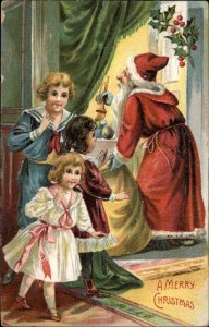 Christmas Santa Claus Children Peek Toys Embossed c1900s-20s Postcard