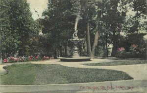 City Park The Fountain Traer Iowa hand colored Nauerth 1910 Postcard 20-11923