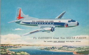 Postcard Airplane Fly Eastern's Great New Silver Falcon